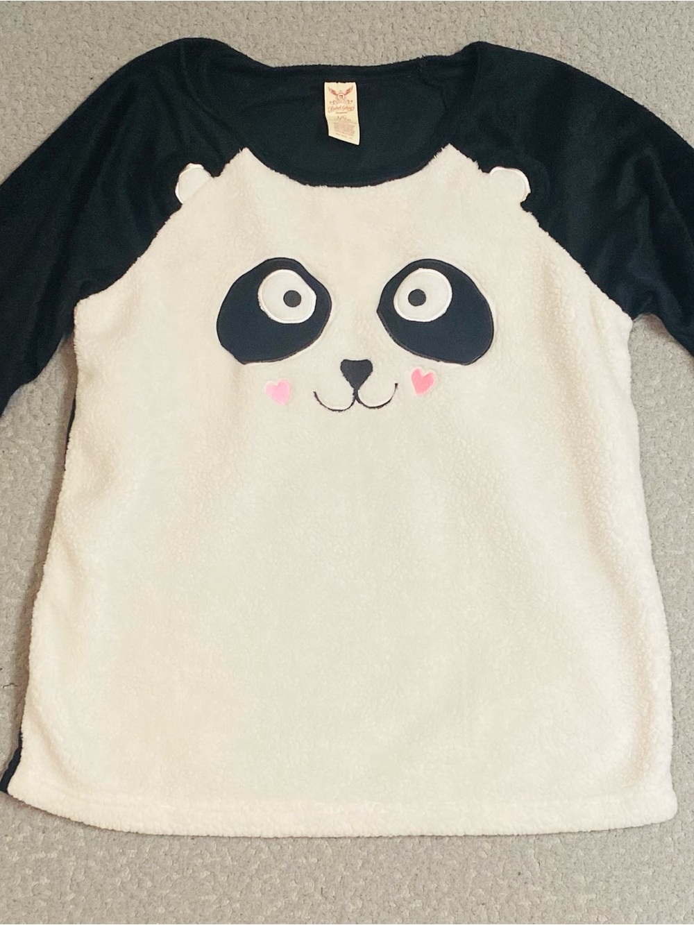 Faded Glory Black & White Fuzzy panda face pull over sleepwear